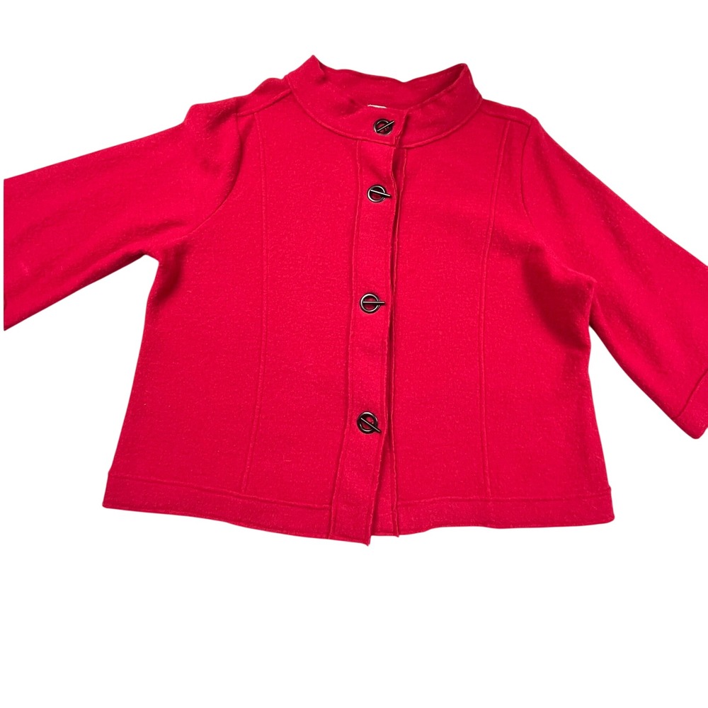 Chicos Red 100% Wool Button Front Cardigan Sweater Mock Neck Size 3